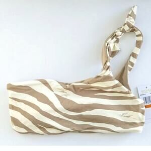 Michael Kors Reversible One Shoulder Bikini Top, Khaki, Women's Small